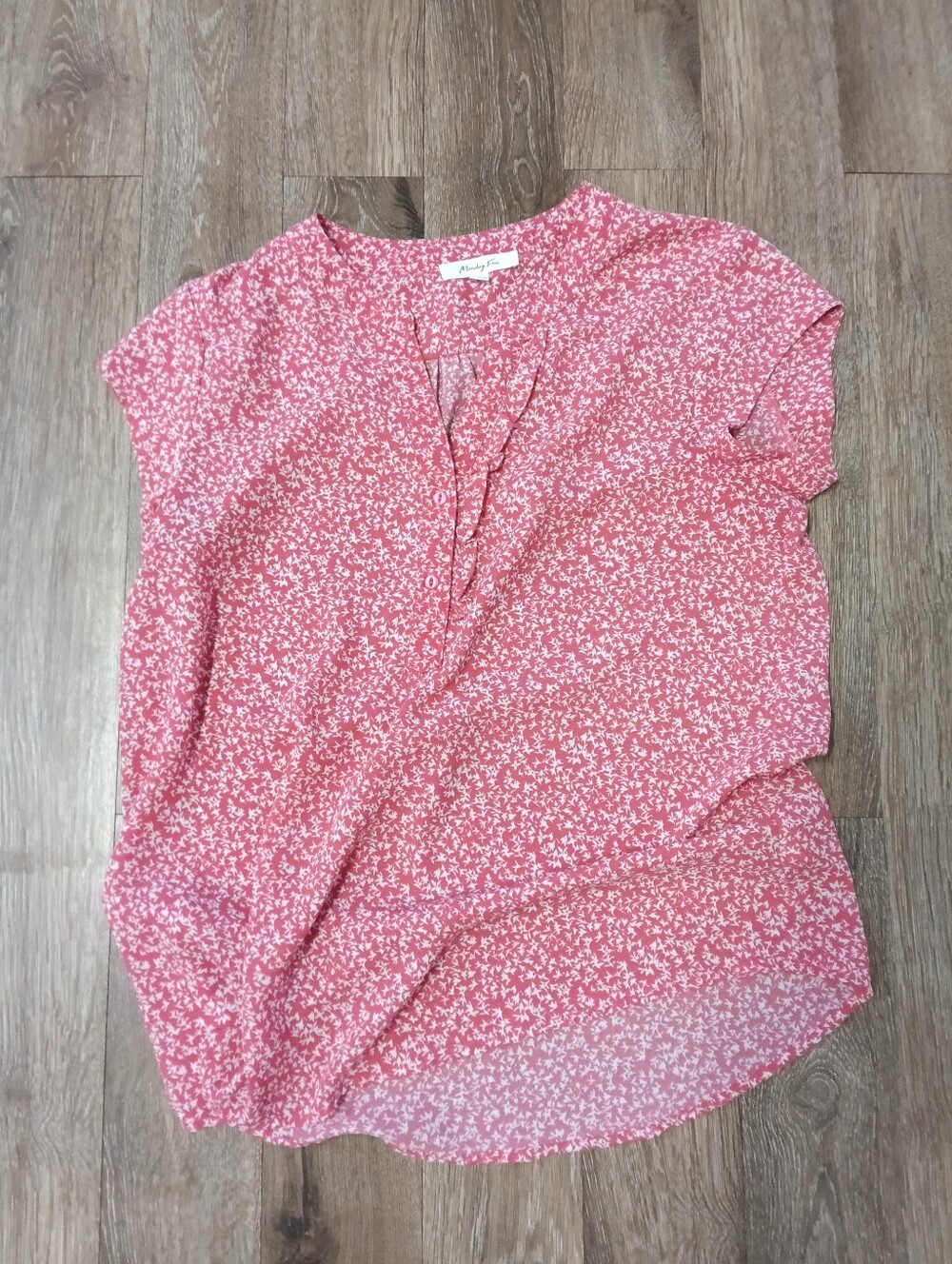 Monday FunPink Floral Split-V Short Sleeve Blouse